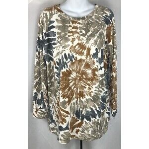 Rob in J Jersey knit top XL multi tie-dye long sleeve rayon knit comfort boho